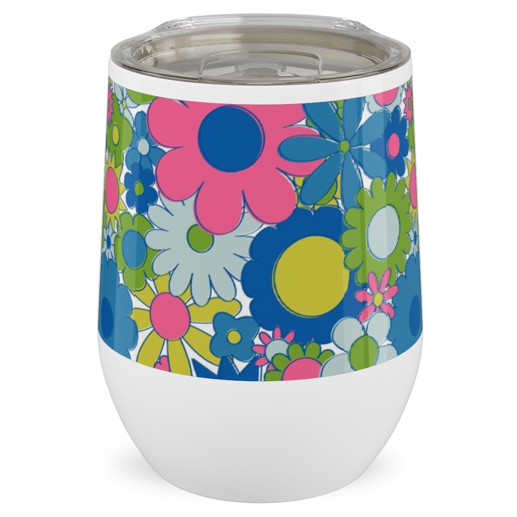 Funky Daisy Floral - Neon Stainless Steel Travel Tumbler, 12oz, Multicolor
