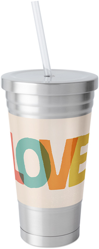 Colorful Love Stainless Tumbler with Straw, 18oz, Multicolor