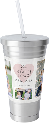 Our Hearts Stainless Tumbler with Straw, 18oz, Pink