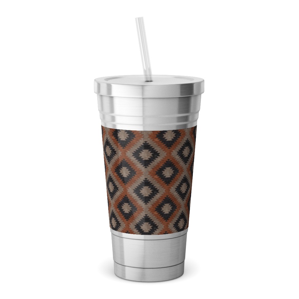Aztec Stainless Tumbler with Straw, 18oz, Brown