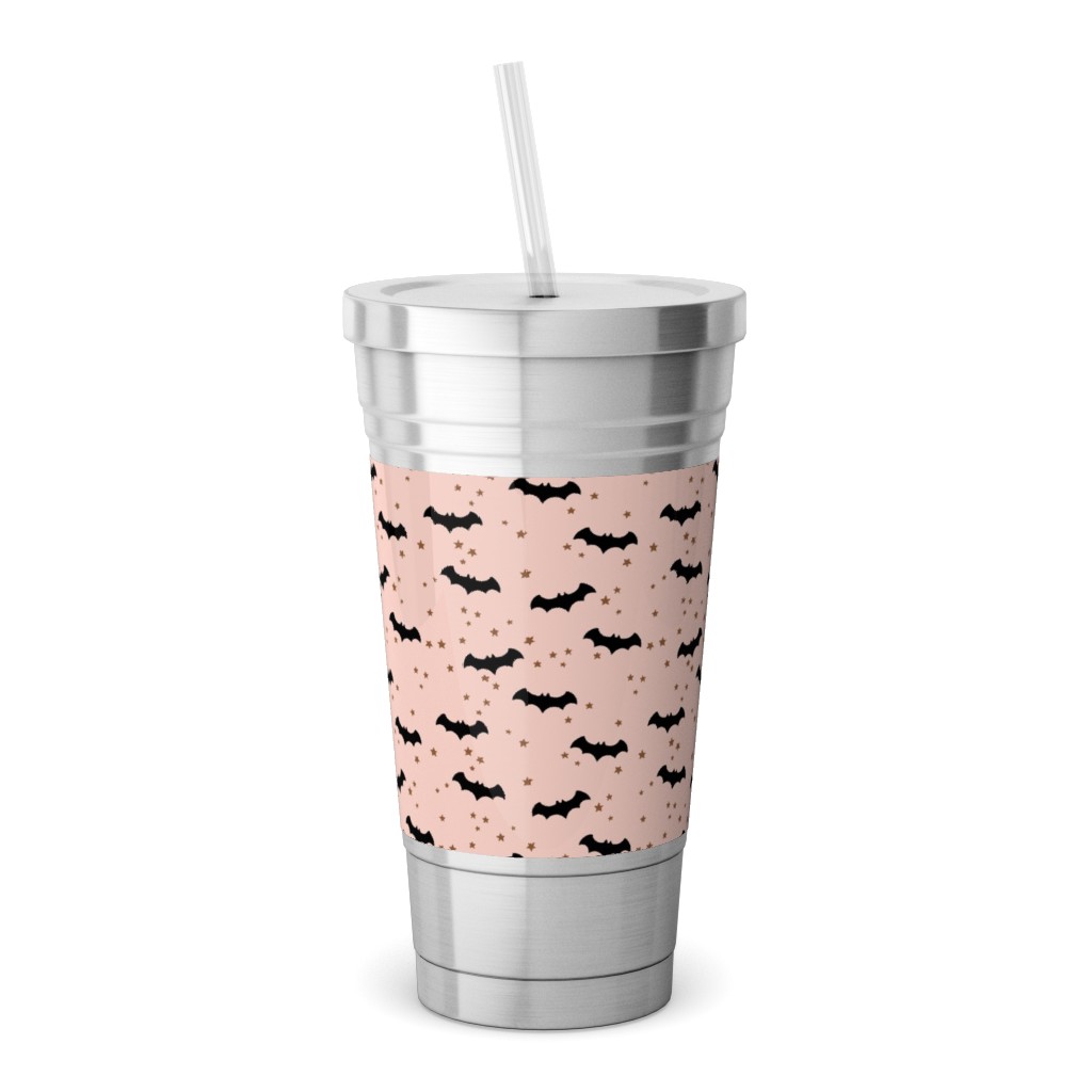 Twinkle Bats - Pink Stainless Tumbler with Straw, 18oz, Pink