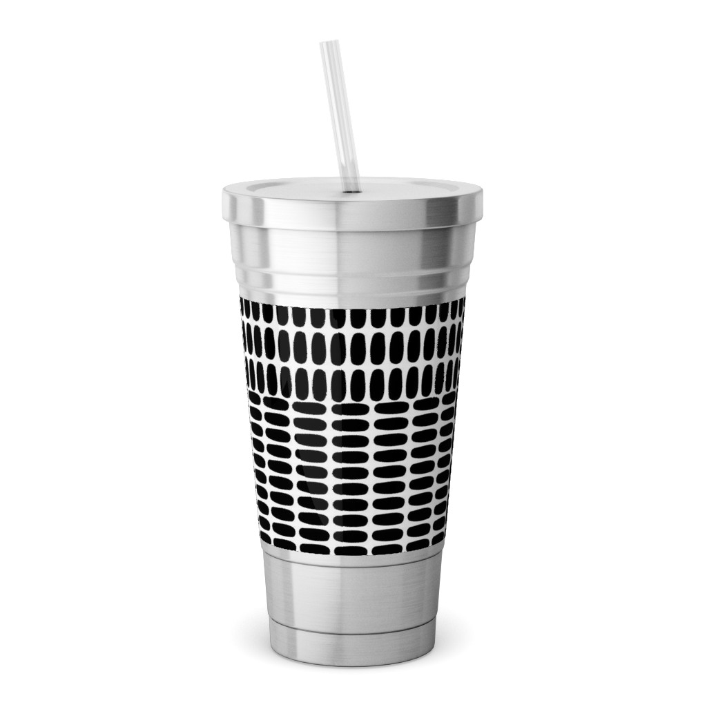 Basketweave - Neutral Stainless Tumbler with Straw, 18oz, Black