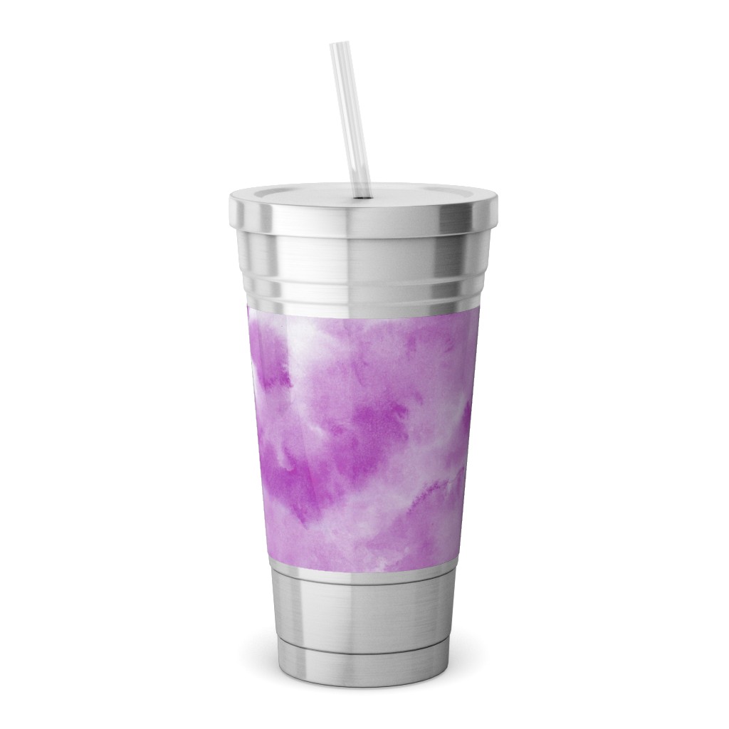 Watercolor Texture - Purple Stainless Tumbler with Straw, 18oz, Purple