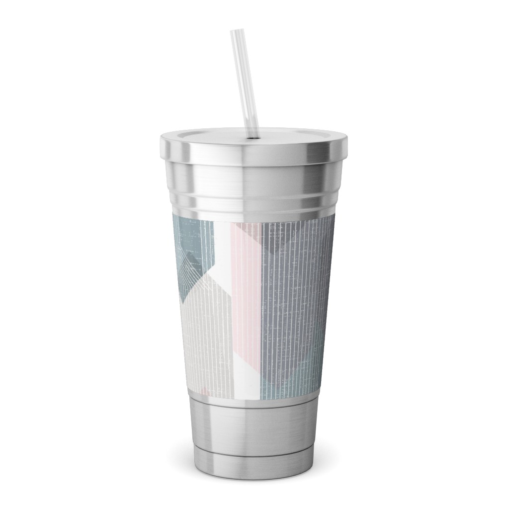 Deco Mod Hex Reflections - Sorbet Stainless Tumbler with Straw, 18oz, Gray