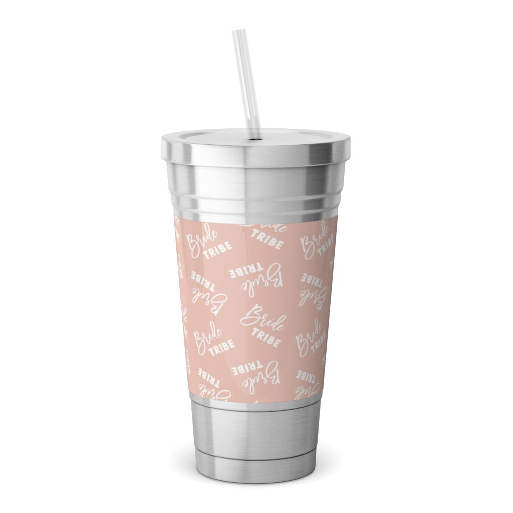 Bride Tribe - Light Pink Stainless Tumbler with Straw, 18oz, Pink