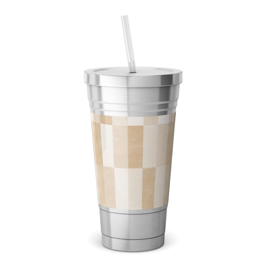 Cosmo Tile - Golden Stainless Tumbler with Straw, 18oz, Beige