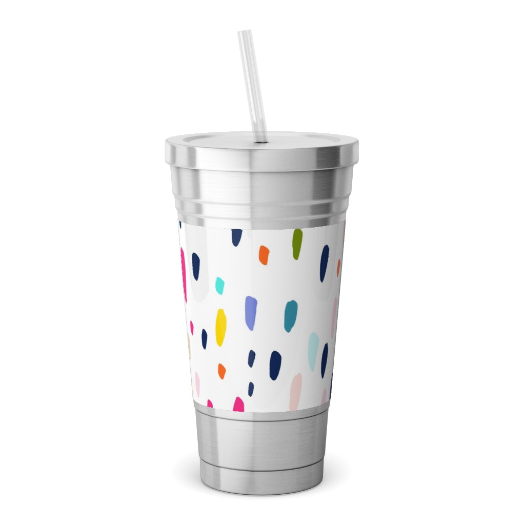 Summer Beach Party - Multi Stainless Tumbler with Straw, 18oz, Multicolor