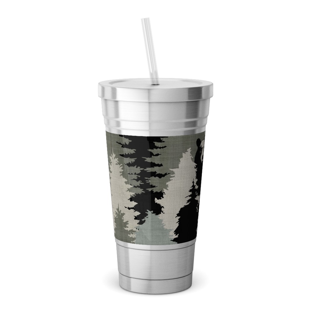 Bears Texture - Green Stainless Tumbler with Straw, 18oz, Green