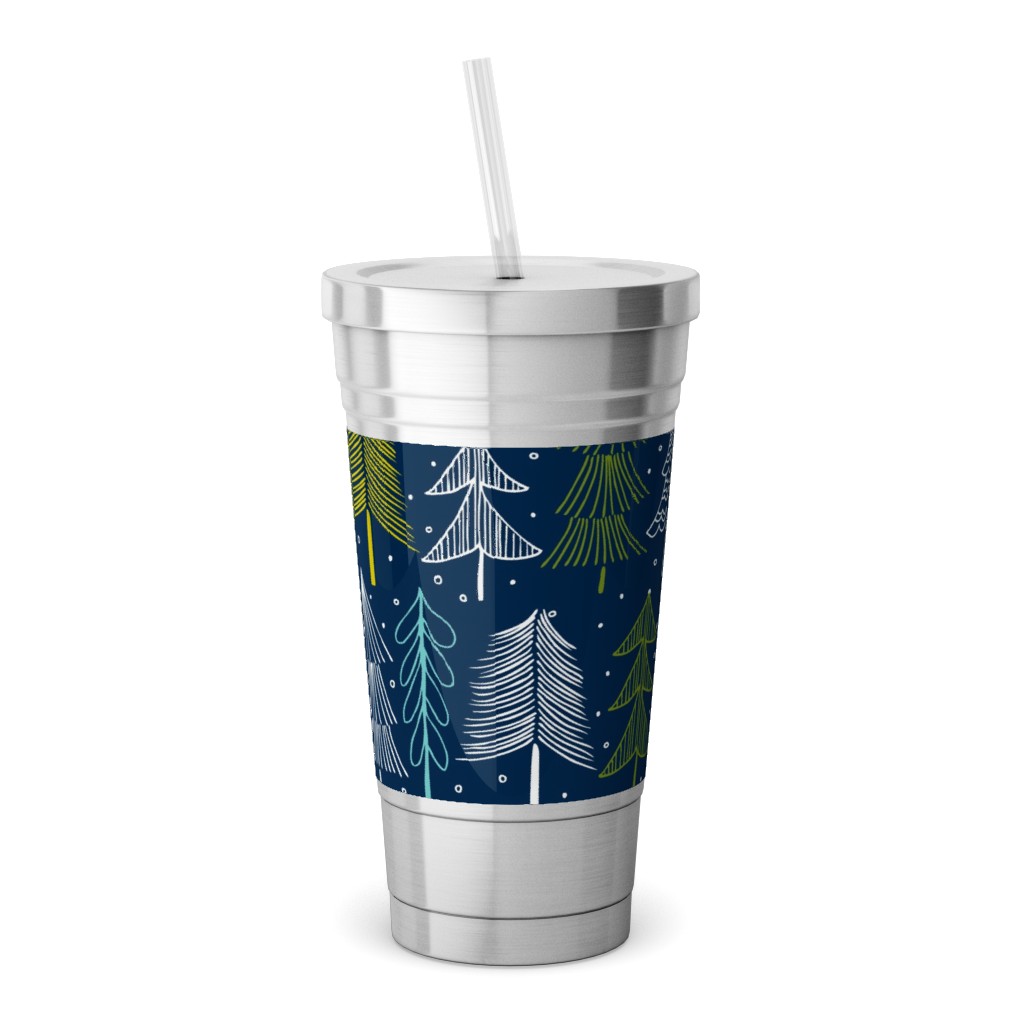 Oh' Christmas Tree Stainless Tumbler with Straw, 18oz, Blue