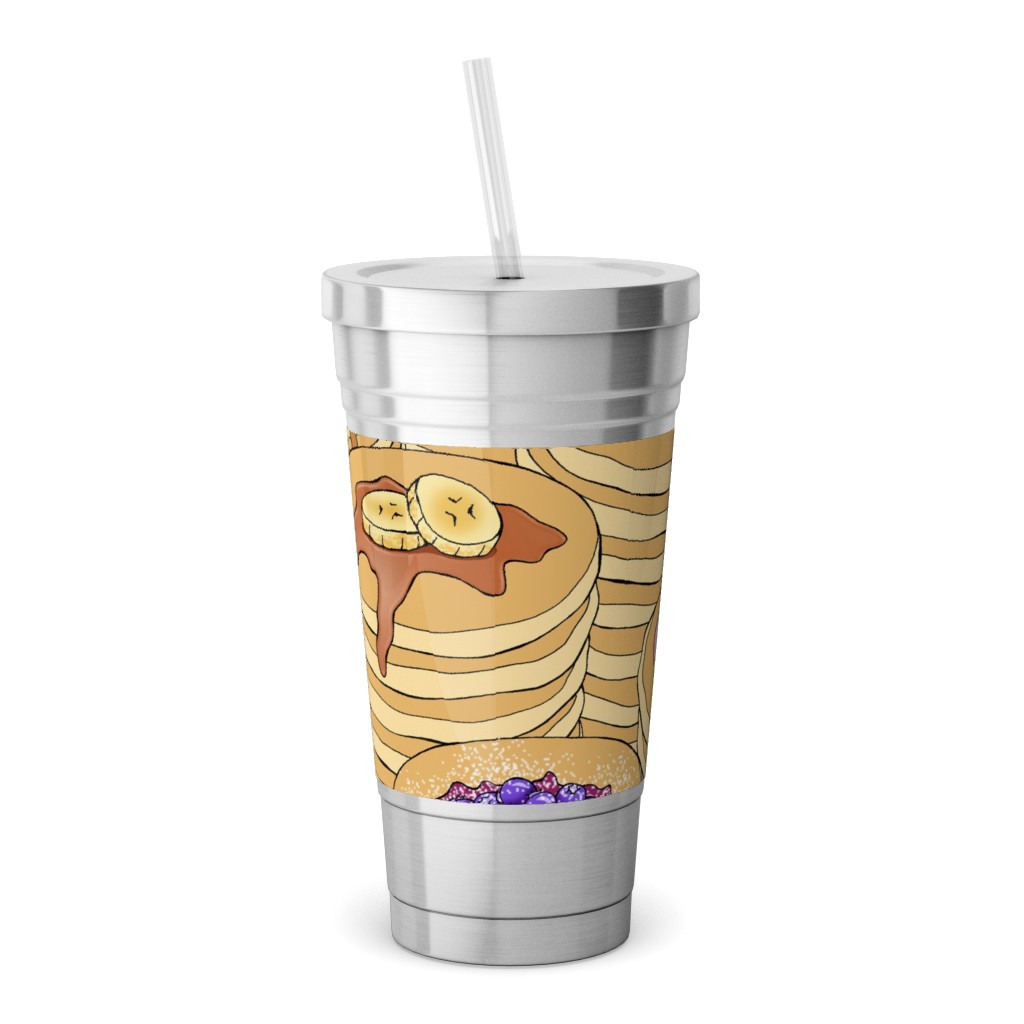 Flapjack Stack Stainless Tumbler with Straw, 18oz, Beige