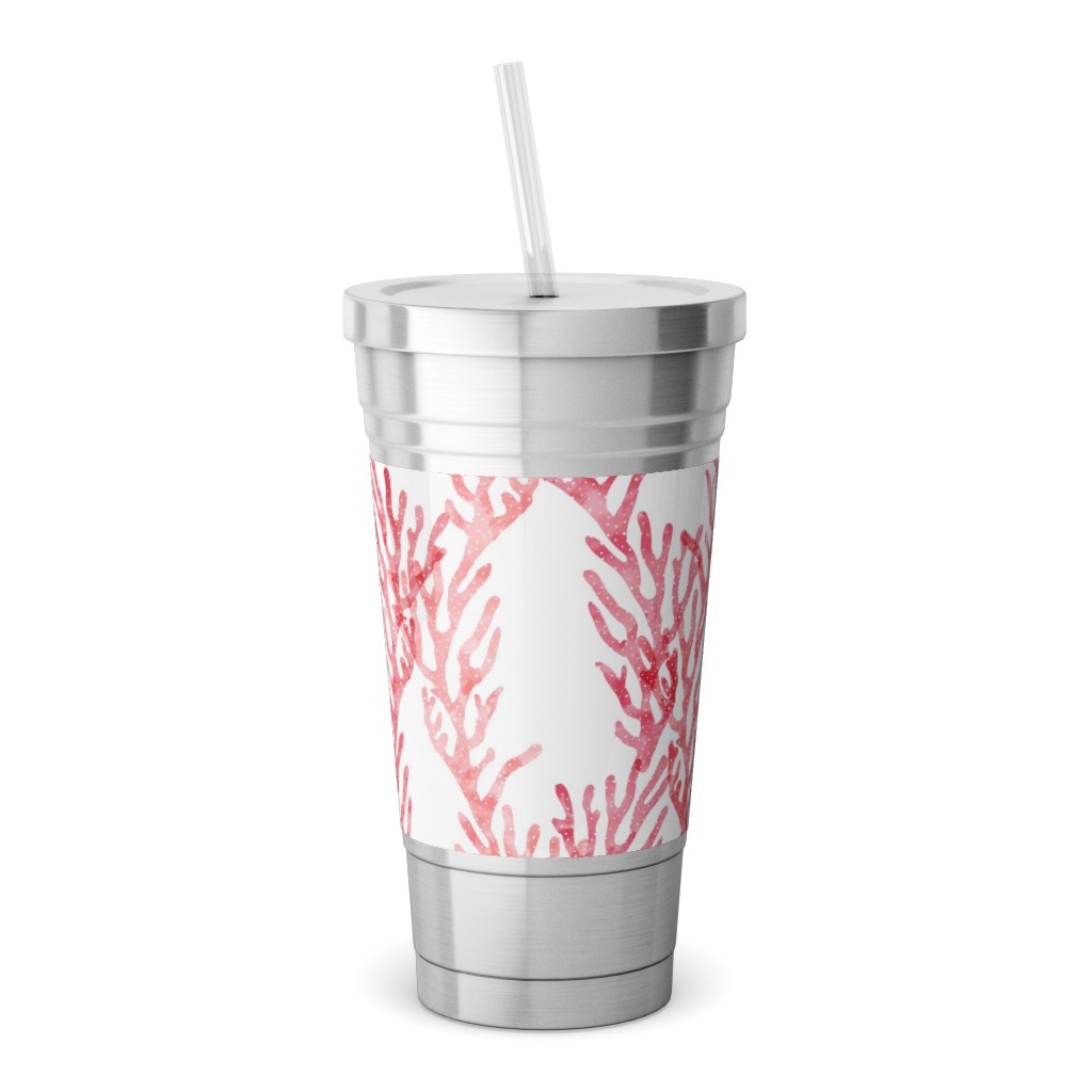 Coral - Pink Stainless Tumbler with Straw, 18oz, Pink