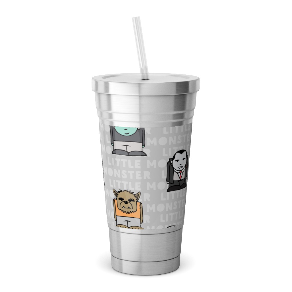 Little Monster - Gray Stainless Tumbler with Straw, 18oz, Gray