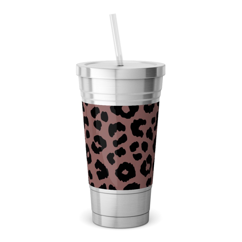 Leopard - Pale Mauve Stainless Tumbler with Straw, 18oz, Pink
