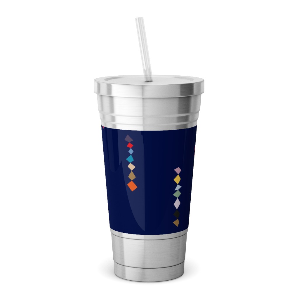 Square Color - Blue Stainless Tumbler with Straw, 18oz, Blue