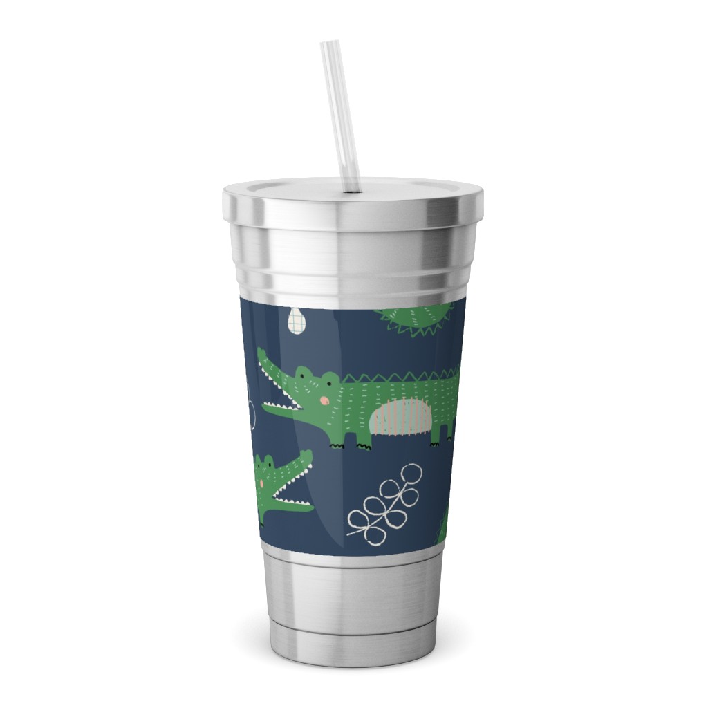 Cute Alligators - Green Stainless Tumbler with Straw, 18oz, Green