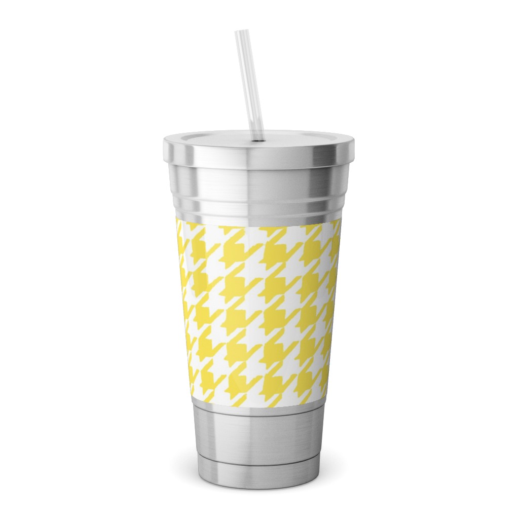 Happy Houndstooth Stainless Tumbler with Straw, 18oz, Yellow