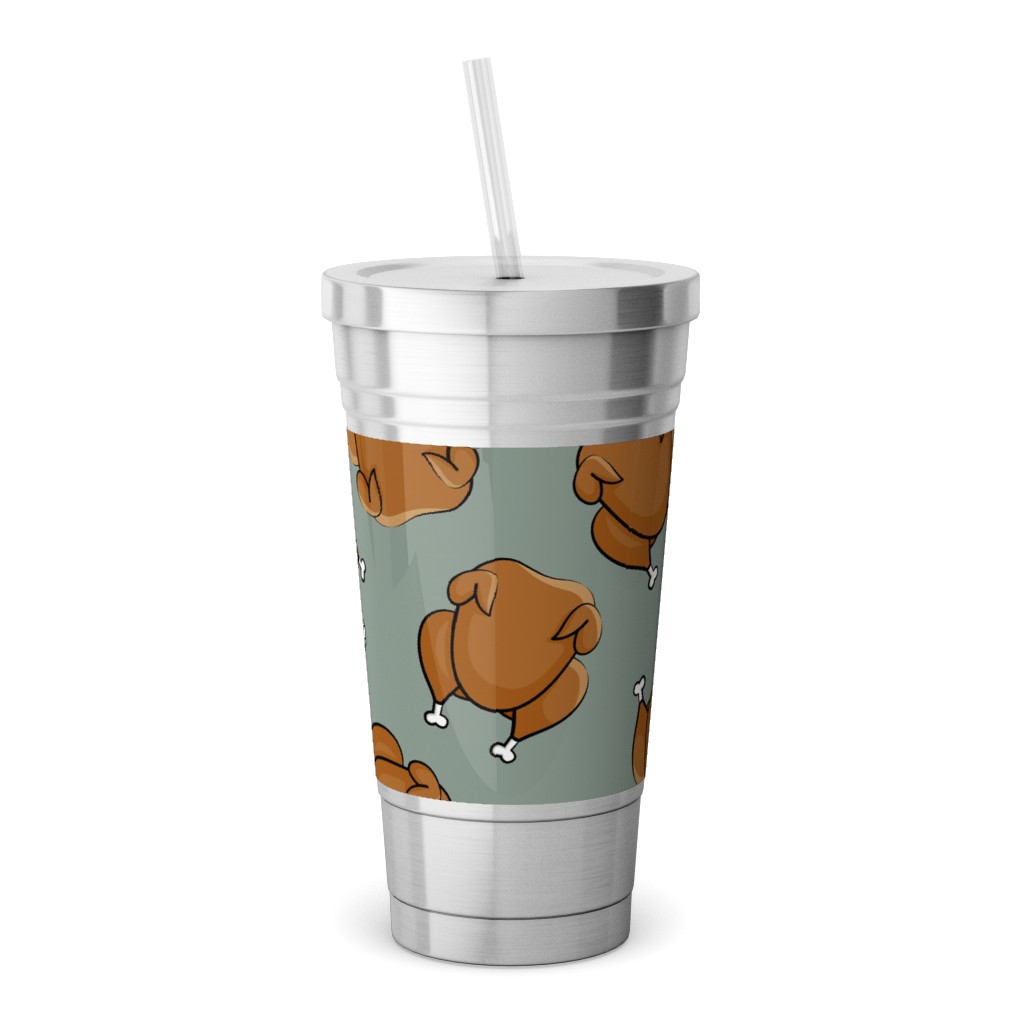 Thanksgiving Day Turkey Toss Stainless Tumbler with Straw, 18oz, Green