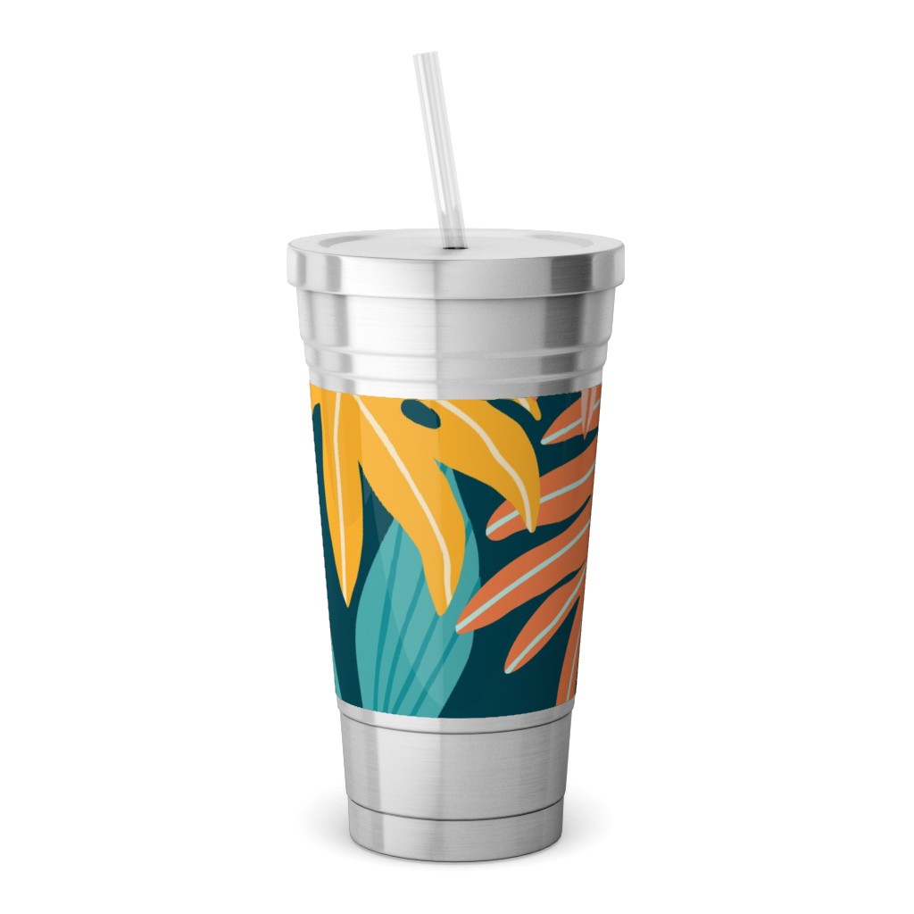 Colors of the Jungle - Multi Stainless Tumbler with Straw, 18oz, Multicolor