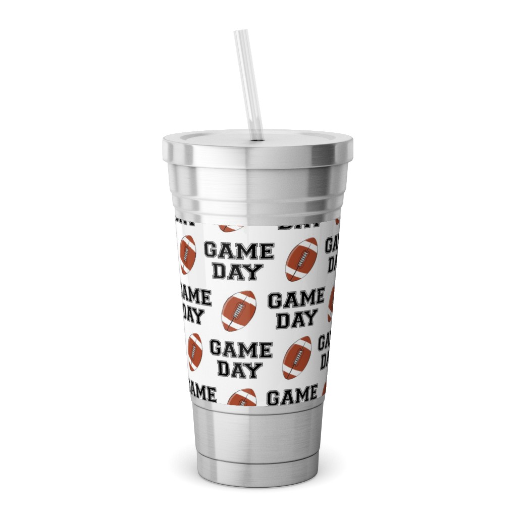 Game Day - College Football - Black and White Stainless Tumbler with Straw, 18oz, Brown
