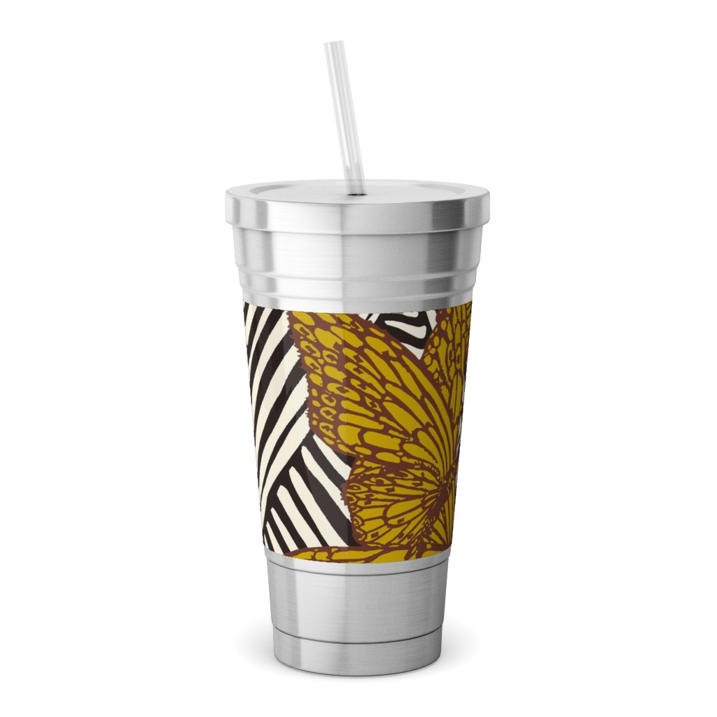 Enchanted Butterfly - Gold Stainless Tumbler with Straw, 18oz, Yellow