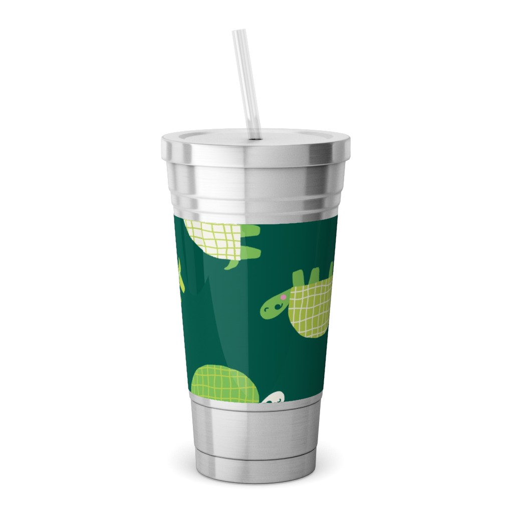 Turtles - Green Stainless Tumbler with Straw, 18oz, Green