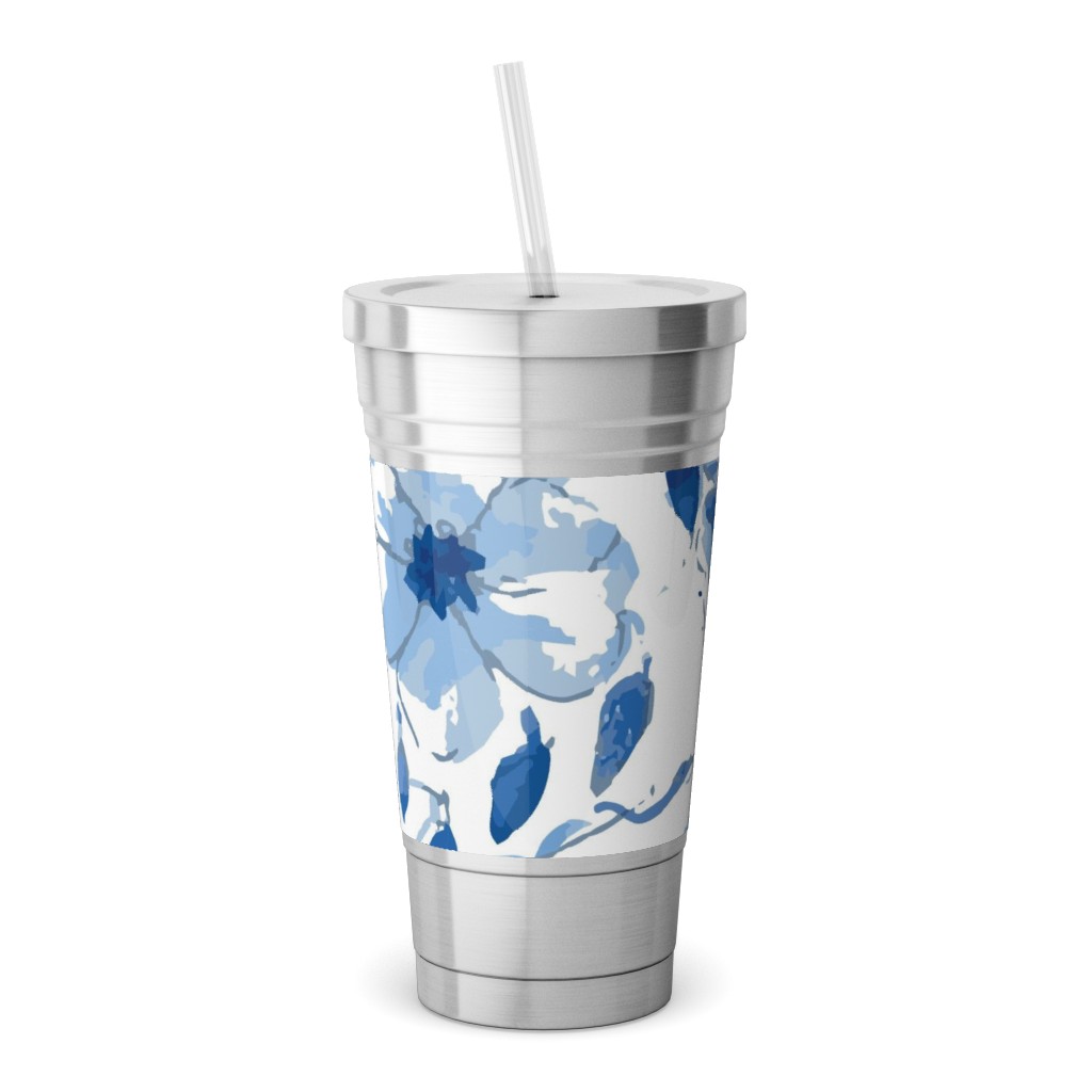 the Flow of the Garden - Blue Stainless Tumbler with Straw, 18oz, Blue