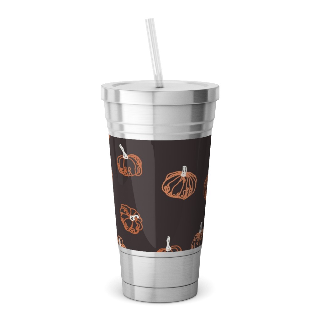 Pumpkins Stainless Tumbler with Straw, 18oz, Brown
