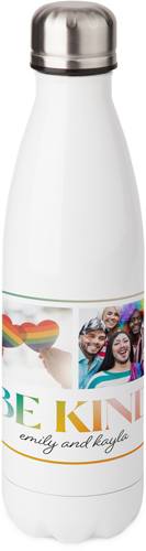 Rainbow Frame Be Kind Stainless Steel Water Bottle, 17oz, Stainless Steel Water Bottle, White