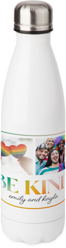 Rainbow Frame Be Kind Stainless Steel Water Bottle, 17oz, Stainless Steel Water Bottle, White, white