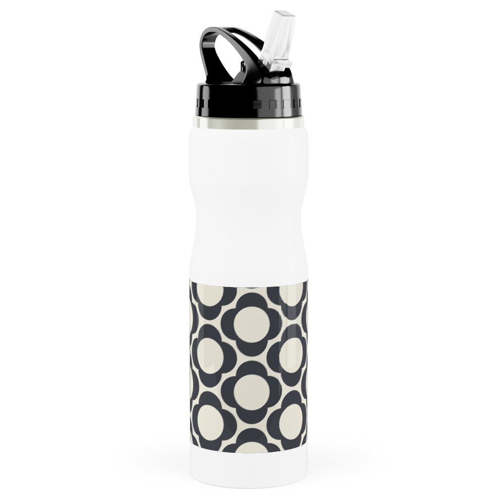 Lotta's Scandi Daisy - Navy on Cream Stainless Steel Water Bottle with Straw, 25oz, With Straw, Beige, Pearl