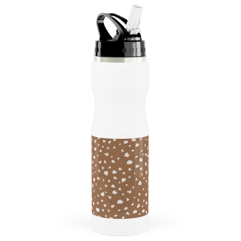 Fawn Spots - Dark Stainless Steel Water Bottle with Straw, 25oz, With Straw, Brown
