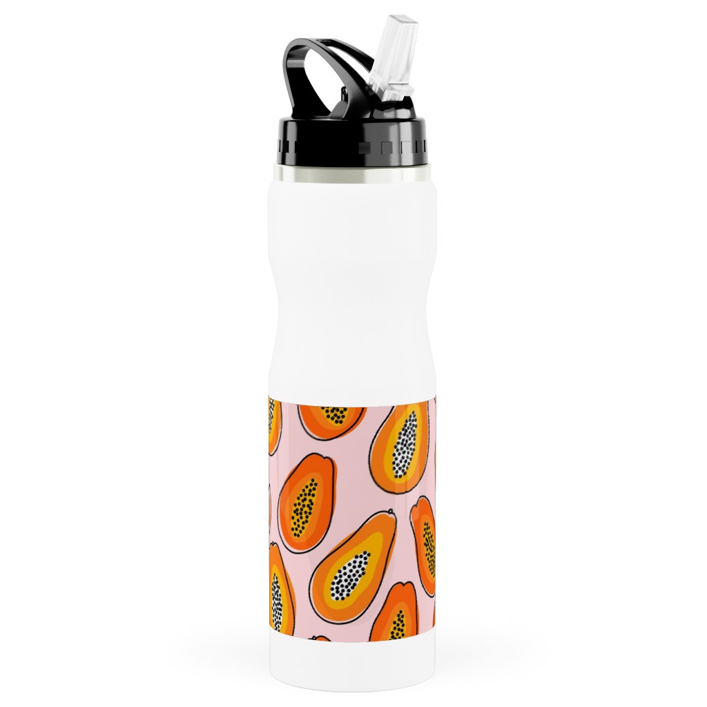 Abstract Papayas - Pink Stainless Steel Water Bottle with Straw, 25oz, With Straw, Pink, Bright Pink
