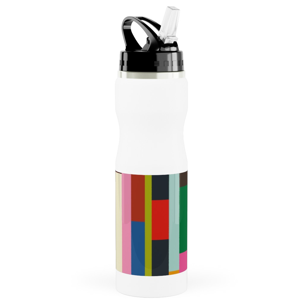 Solid Scraps - Multi Stainless Steel Water Bottle with Straw, 25oz, With Straw, Multicolor