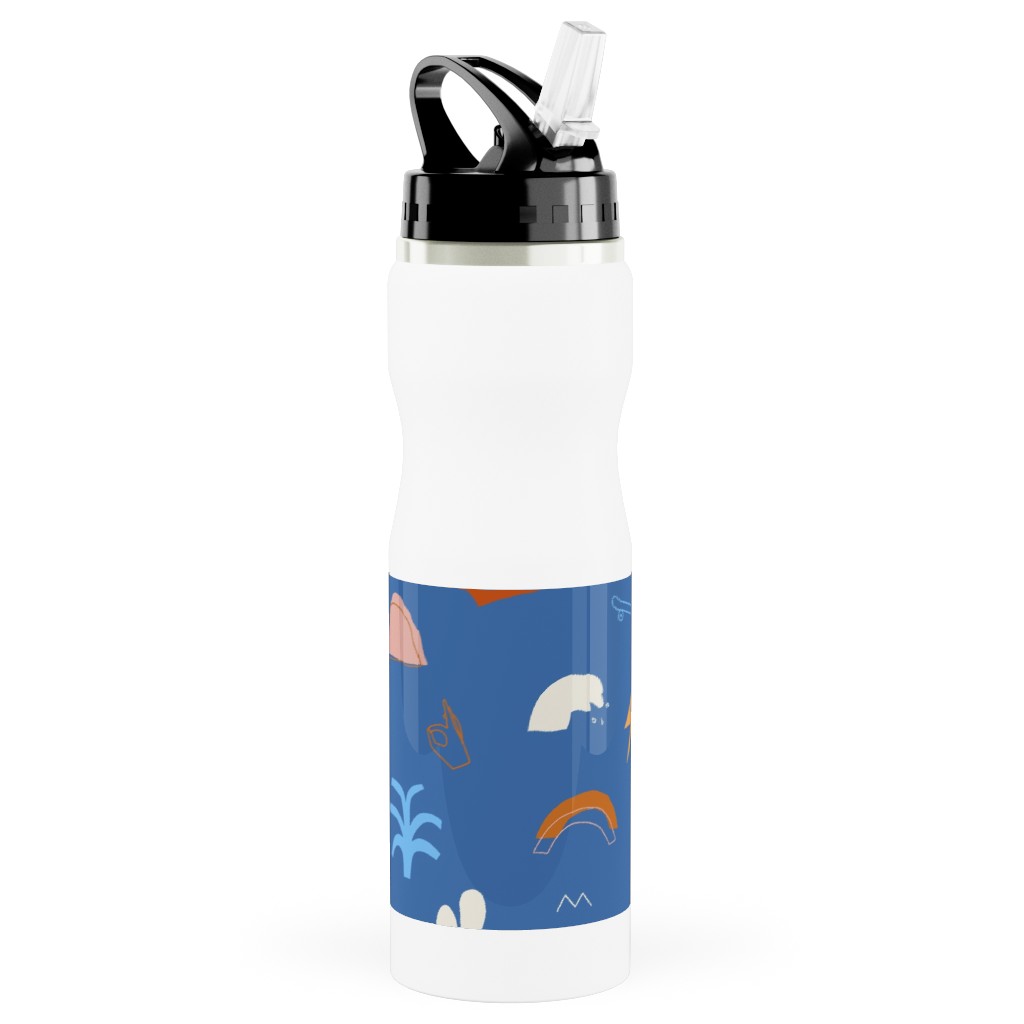 Summer Dayz - Blue Stainless Steel Water Bottle with Straw, 25oz, With Straw, Blue