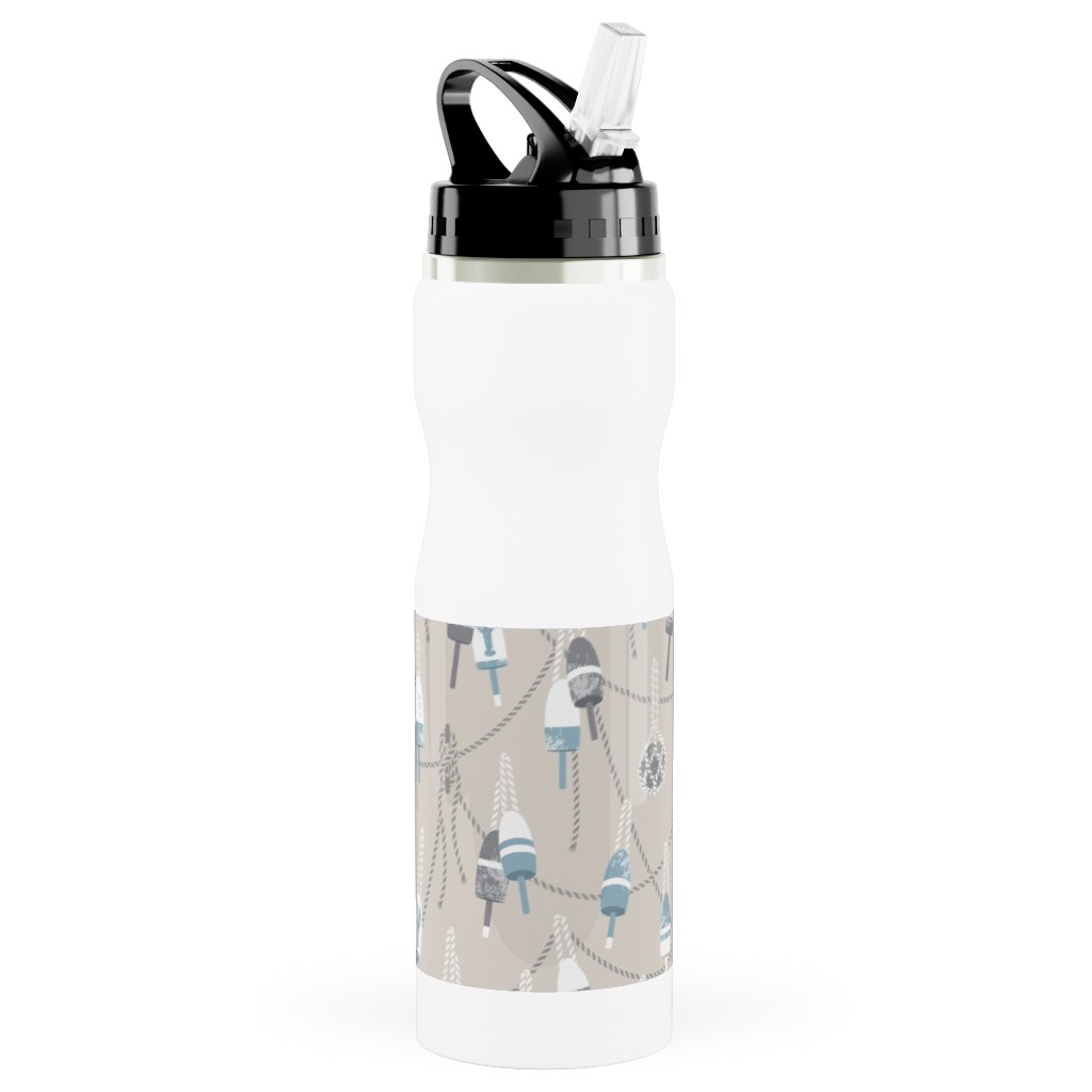 Lobster Buoy - Light Beige Tan Stainless Steel Water Bottle with Straw, 25oz, With Straw, Beige