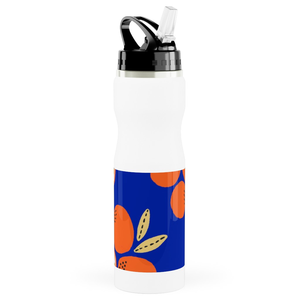 Clemantine - Blue Stainless Steel Water Bottle with Straw, 25oz, With Straw, Blue