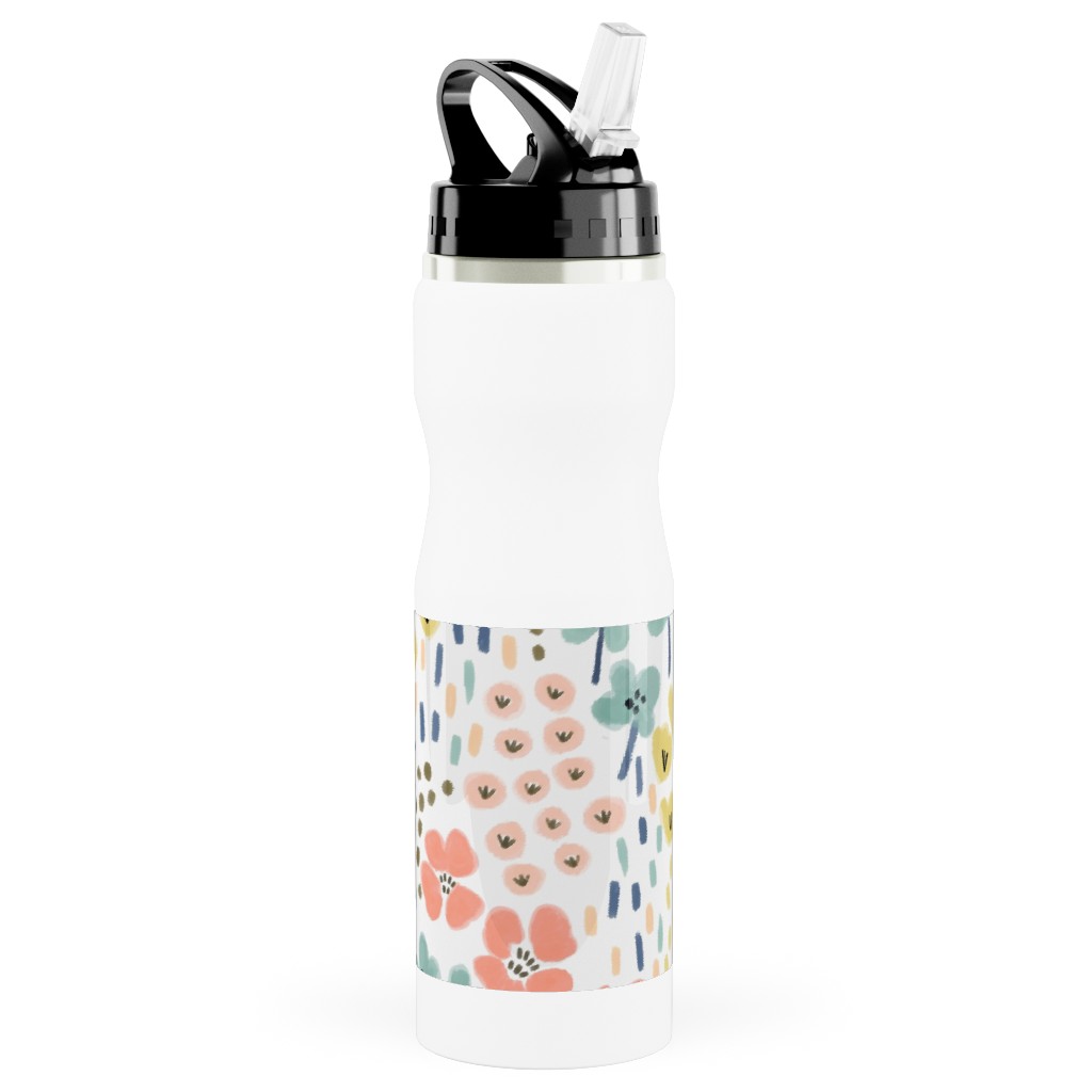 April Bits Vintage - Pink Stainless Steel Water Bottle with Straw, 25oz, With Straw, Pink, Bright Pink