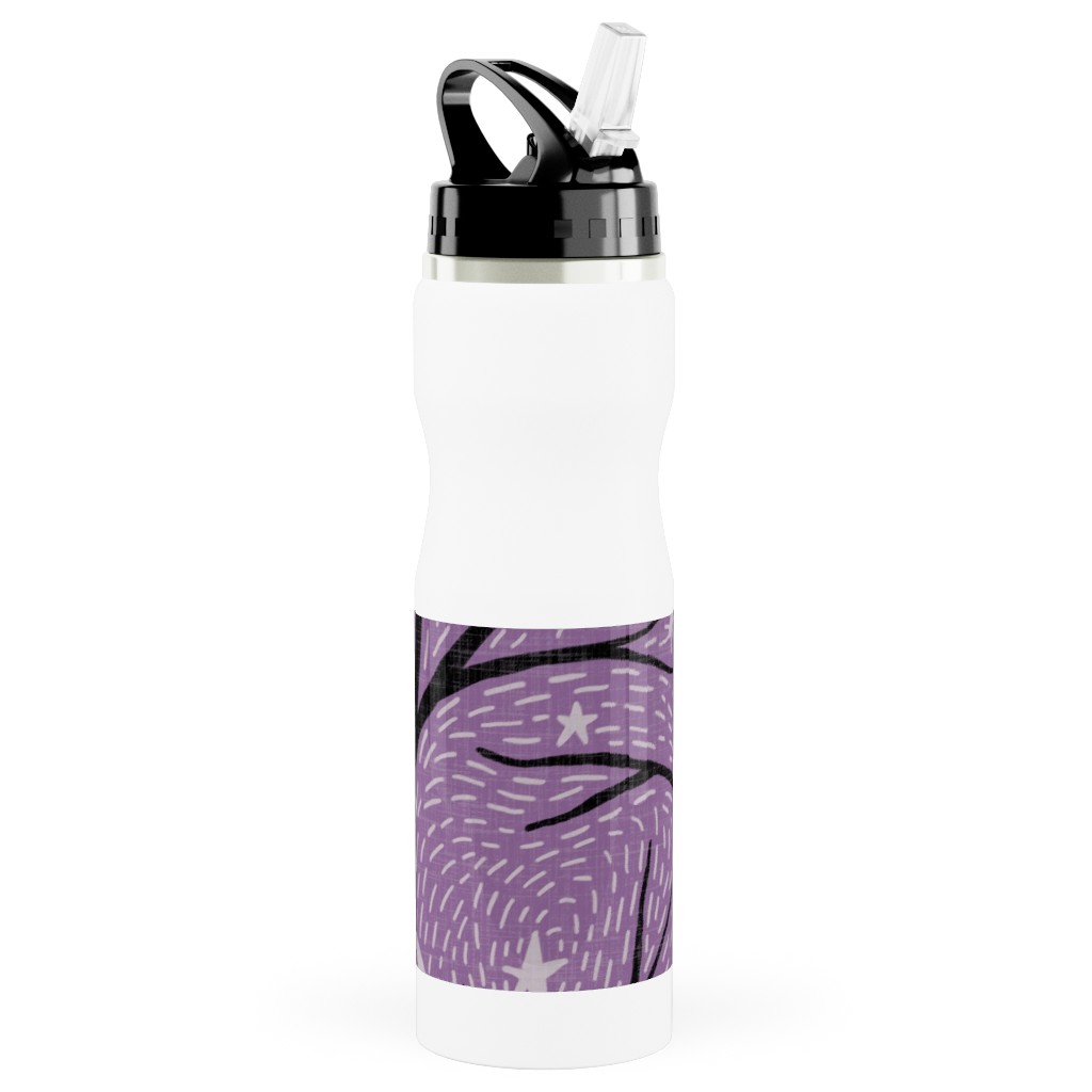 Spooky Night - Purple Stainless Steel Water Bottle with Straw, 25oz, With Straw, Purple