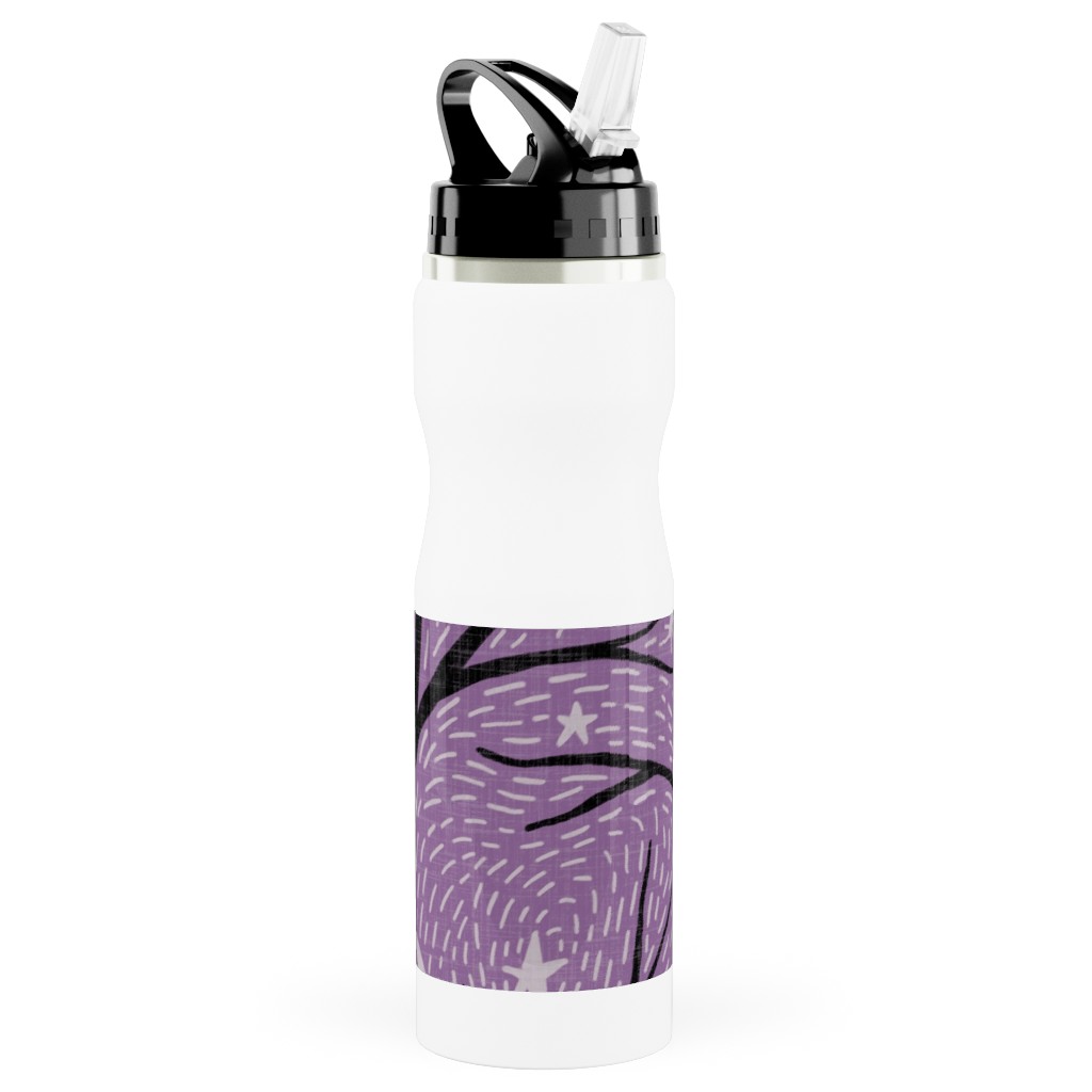 Spooky Night - Purple Stainless Steel Water Bottle with Straw, 25oz, With Straw, Purple, Purple