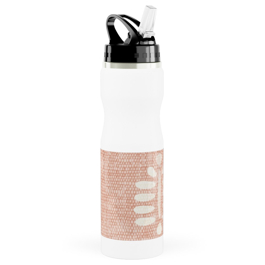 Block Print Fern - Dusty Pink Stainless Steel Water Bottle with Straw, 25oz, With Straw, Pink, Bright Pink