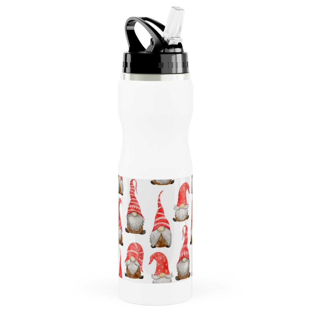 My Gnomes Stainless Steel Water Bottle with Straw, 25oz, With Straw, Red