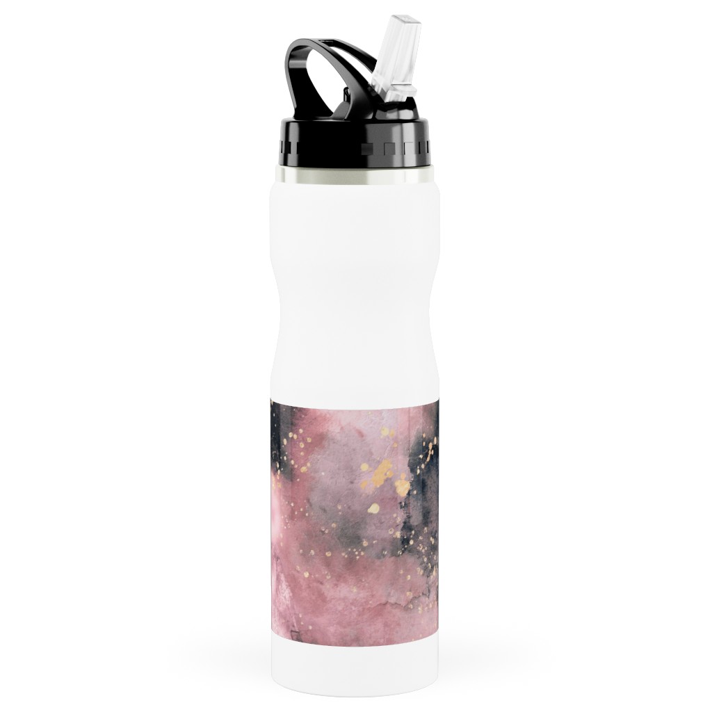 Watercolor Marble - Pink Stainless Steel Water Bottle with Straw, 25oz, With Straw, Pink