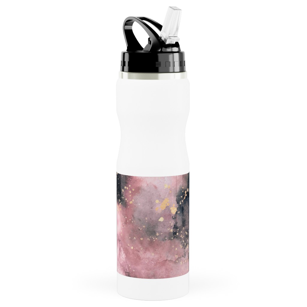 Watercolor Marble - Pink Stainless Steel Water Bottle with Straw, 25oz, With Straw, Pink, Bright Pink