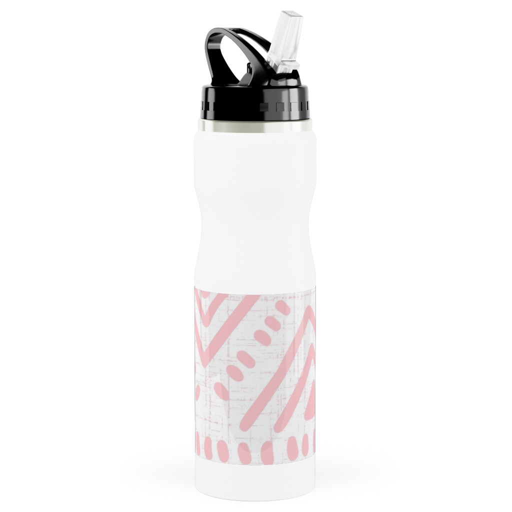 Abstract Diamond Stainless Steel Water Bottle with Straw, 25oz, With Straw, Pink