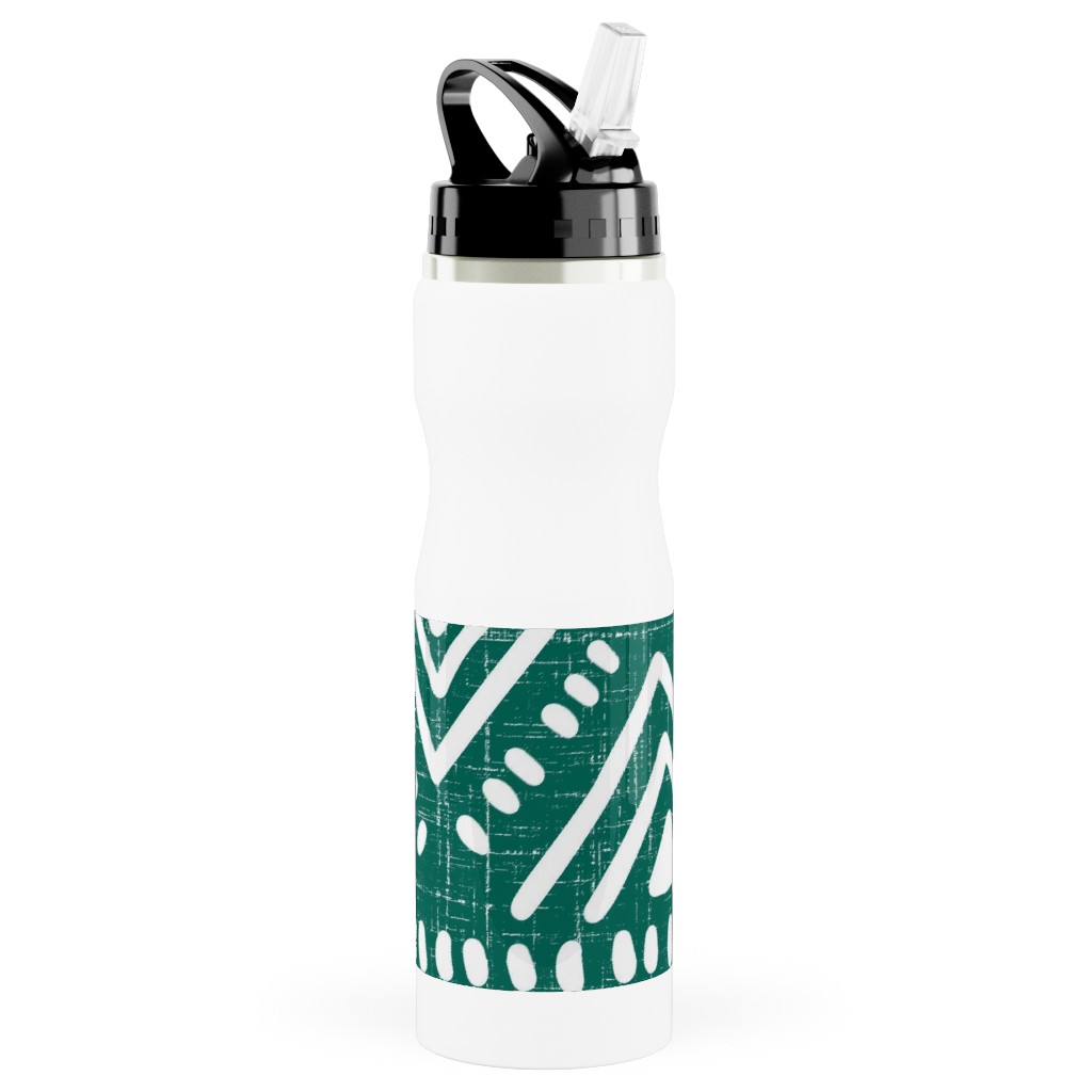 Abstract Diamond Stainless Steel Water Bottle with Straw, 25oz, With Straw, Green