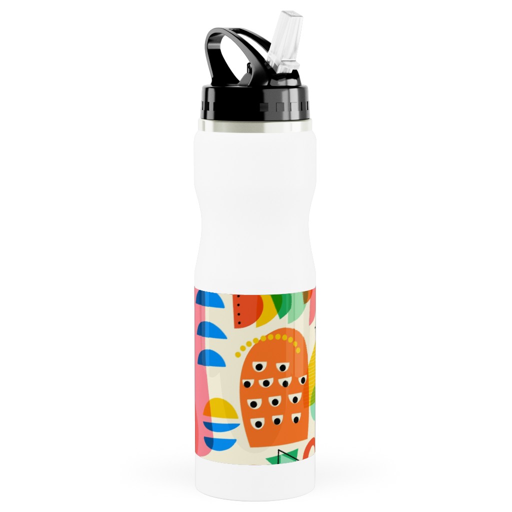Abstract Shapes Fun Collage - Multi Stainless Steel Water Bottle with Straw, 25oz, With Straw, Multicolor