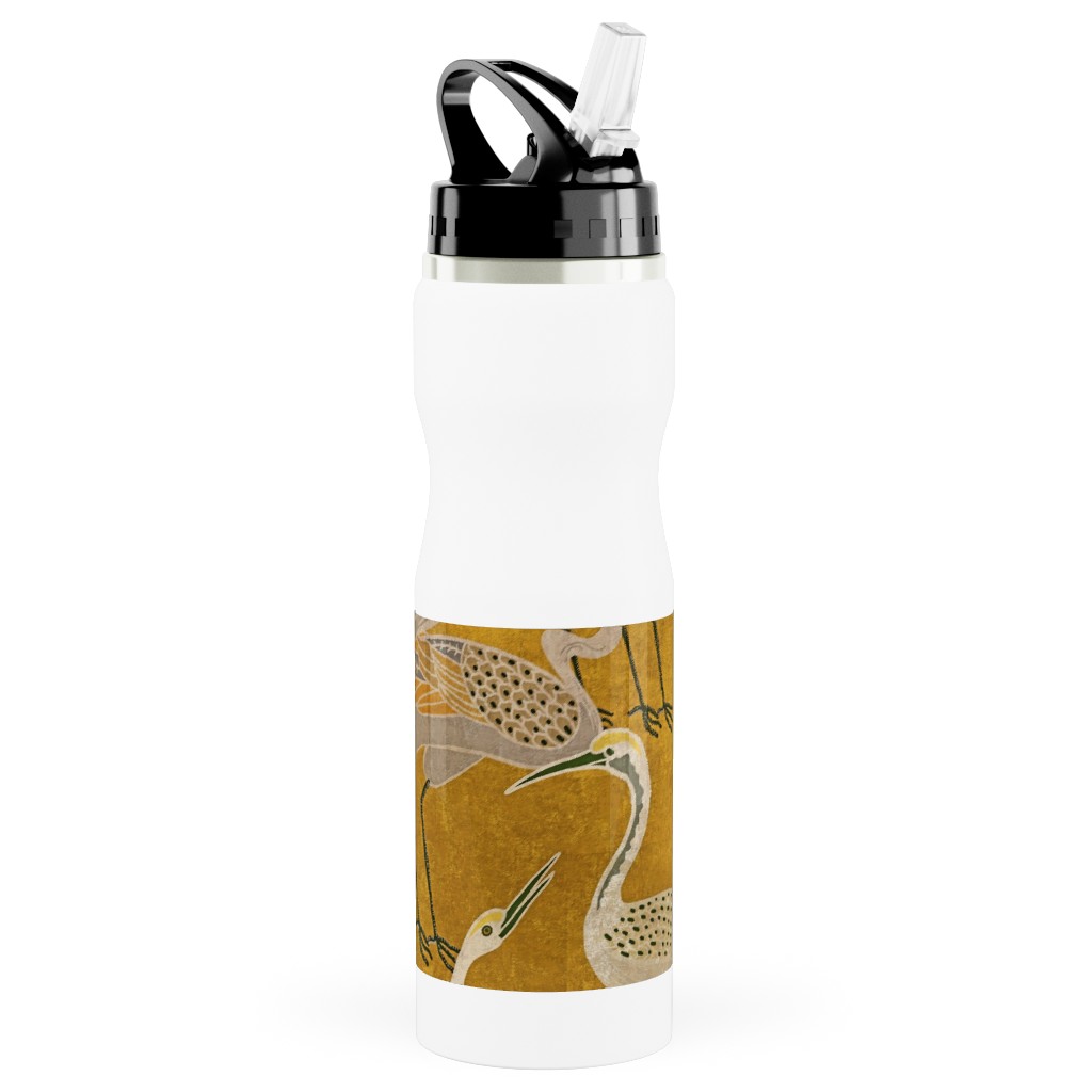 Deco Cranes - Golden Hour Stainless Steel Water Bottle with Straw, 25oz, With Straw, Yellow