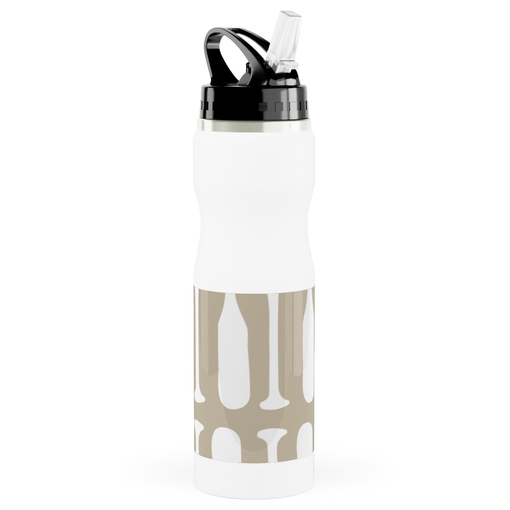Nautical Boat Oars/Paddles - Neutral Beige Stainless Steel Water Bottle with Straw, 25oz, With Straw, Beige