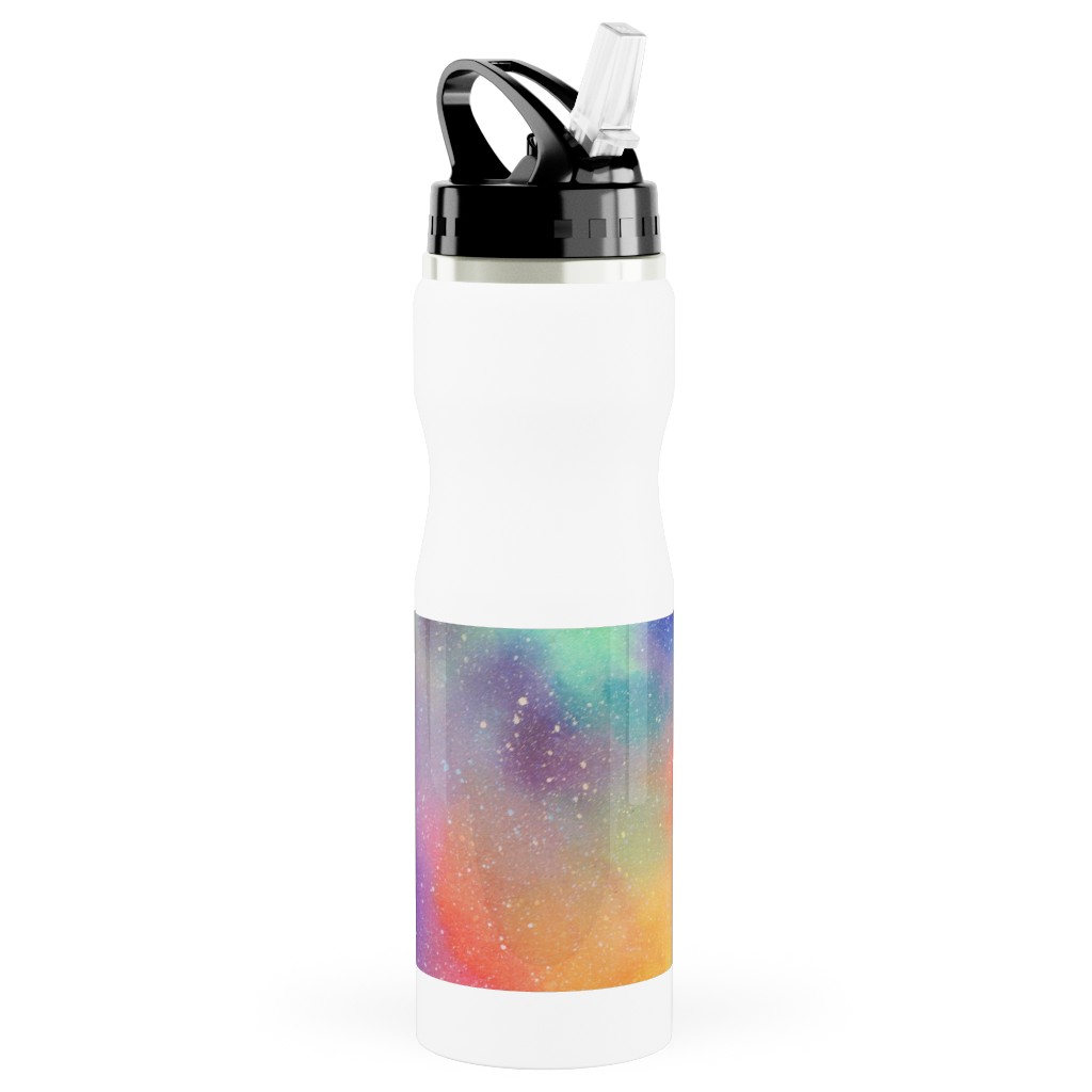 Watercolor Rainbow - Multi Stainless Steel Water Bottle with Straw, 25oz, With Straw, Multicolor