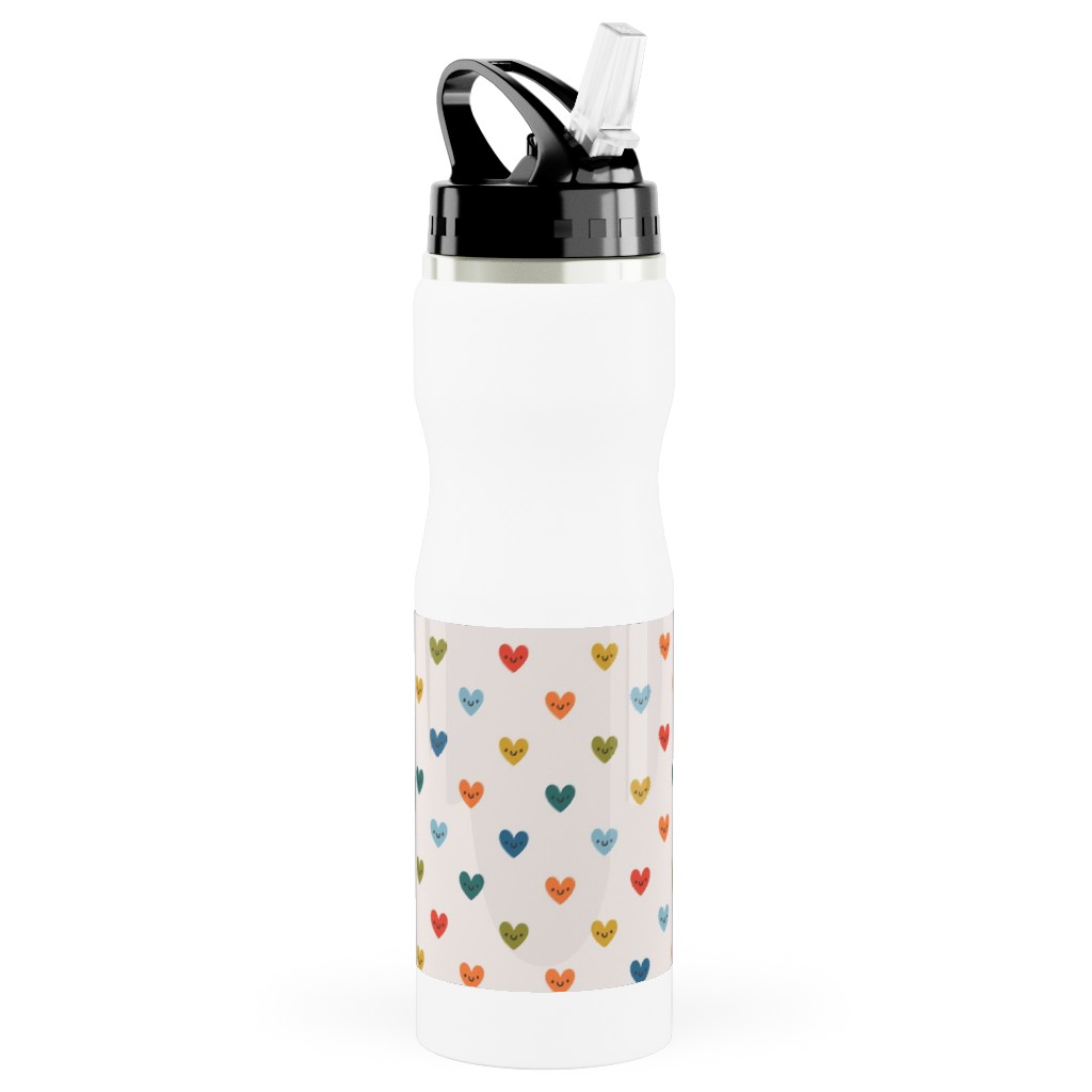 Cute Colored Hearts - Multi Stainless Steel Water Bottle with Straw, 25oz, With Straw, Multicolor